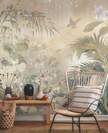 kleurrijke muurschildering genaamd Distressed Forest Scene van Rafal Kulik voor slaapkamers en woonkamers