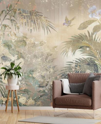 colorido mural de pared envejecido llamado Distressed Forest Scene de Rafal Kulik para dormitorios y salas de estar