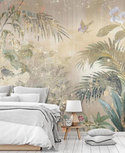 colorido mural de pared envejecido llamado Distressed Forest Scene de Rafal Kulik para dormitorios y salas de estar