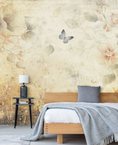 mural de parede de borboleta brilhante e personalizável chamado Distressed Butterfly Garden de Rafal Kulik