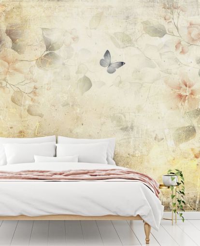 heldere aanpasbare vlindermuurschildering genaamd Distressed Butterfly Garden van Rafal Kulik