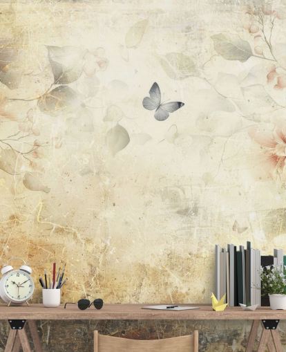 fresque murale lumineuse en forme de papillon personnalisable intitulée Distressed Butterfly Garden par Rafal Kulik