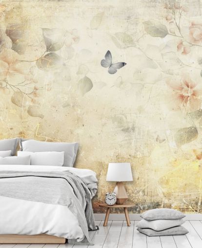 brillante mural de pared de mariposas personalizable llamado Distressed Butterfly Garden de Rafal Kulik