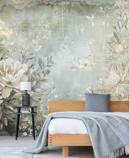 murale floreale personalizzato in stile vintage chiamato Distressed Garden Flowers di Rafal Kulik per camere da letto e salotti murale floreale personalizzato in stile vintage chiamato Distressed Garden Flowers di Rafal Kulik per camere da letto e salotti
