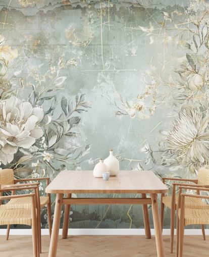 vintage stil brugerdefineret blomstervægmaleri kaldet Distressed Garden Flowers af Rafal Kulik til soveværelser og stuer