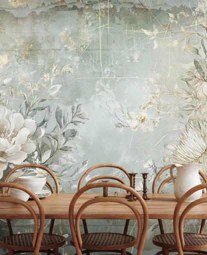 mural de pared floral personalizado de estilo vintage llamado Distressed Garden Flowers de Rafal Kulik para dormitorios y salas de estar