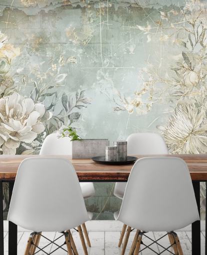 vintage style custom floral wall mural called Distressed Garden Flowers by Rafal Kulik for bedrooms and living rooms
