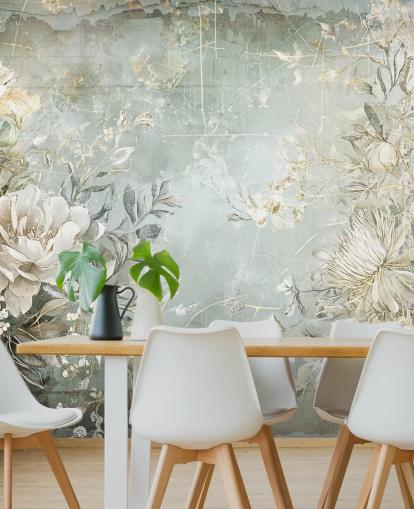 op maat gemaakte bloemenmuurschildering in vintage stijl genaamd Distressed Garden Flowers van Rafal Kulik voor slaapkamers en woonkamers op maat gemaakte bloemenmuurschildering in vintage stijl genaamd Distressed Garden Flowers van Rafal Kulik voor slaapkamers en woonkamers