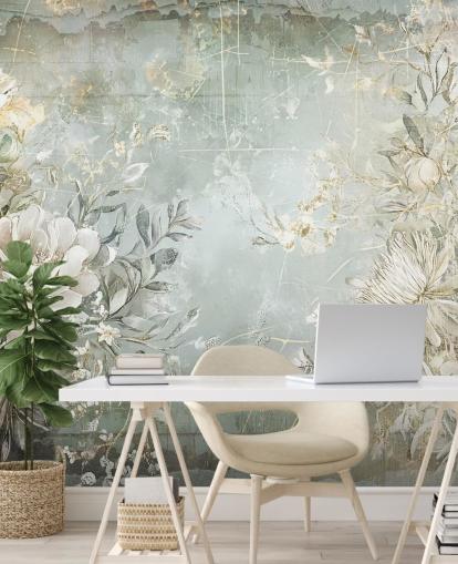 vintage style custom floral wall mural called Distressed Garden Flowers by Rafal Kulik for bedrooms and living rooms