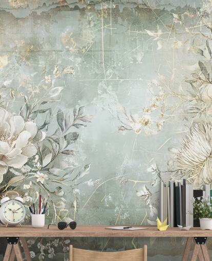 tilpasset blomsterveggmaleri i vintage stil kalt Distressed Garden Flowers av Rafal Kulik for soverom og stuer tilpasset blomsterveggmaleri i vintage stil kalt Distressed Garden Flowers av Rafal Kulik for soverom og stuer