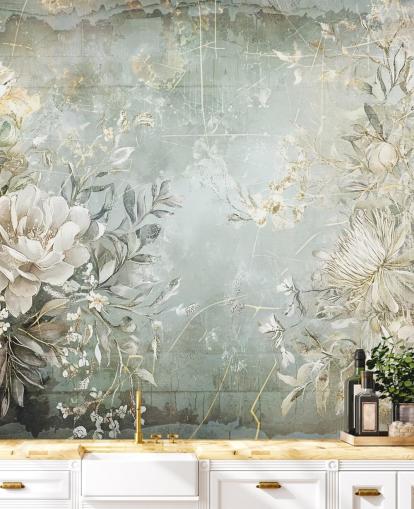 individuelles Blumenwandbild im Vintage-Stil namens Distressed Garden Flowers von Rafal Kulik für Schlafzimmer und Wohnzimmer