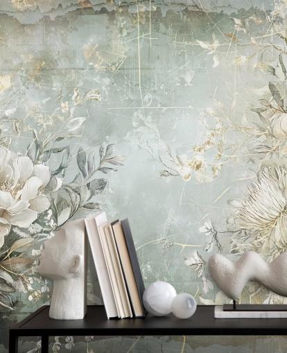 Rafal Kulikin vintage-tyylinen mukautettu kukka-seinämaalaus nimeltä Distressed Garden Flowers makuuhuoneisiin ja olohuoneisiin