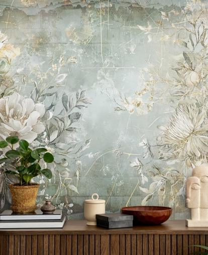 vintage stil anpassad blommig väggmålning som heter Distressed Garden Flowers av Rafal Kulik för sovrum och vardagsrum