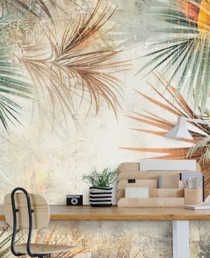 mural de papel de parede com borda personalizável chamado Distressed Jungle Border de Rafal Kulik