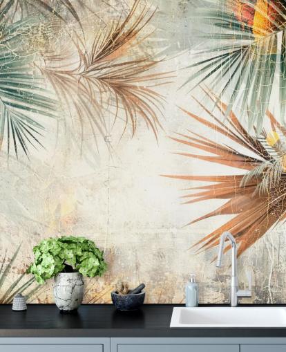 carta da parati murale con bordo personalizzabile chiamato Distressed Jungle Border di Rafal Kulik