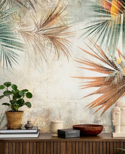 tilpassbart kanttapet veggmaleri kalt Distressed Jungle Border av Rafal Kulik