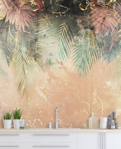 mural de pared personalizado rosa y verde llamado Distressed Jungle Leaves II de Rafal Kulik mural de pared personalizado rosa y verde llamado Distressed Jungle Leaves II de Rafal Kulik