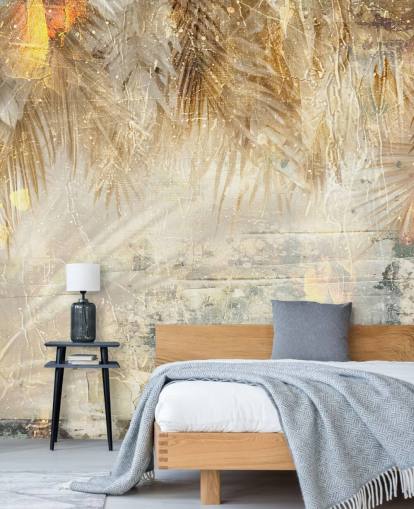 orange and beige custom vintage jungle wall mural called Distressed Jungle Leaves III by Rafal Kulik