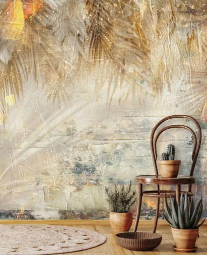 orange och beige anpassad vintage djungel väggmålning som heter Distressed Jungle Leaves III av Rafal Kulik orange och beige anpassad vintage djungel väggmålning som heter Distressed Jungle Leaves III av Rafal Kulik