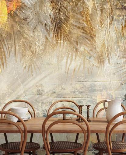 murale da parete vintage personalizzato arancione e beige chiamato Distressed Jungle Leaves III di Rafal Kulik