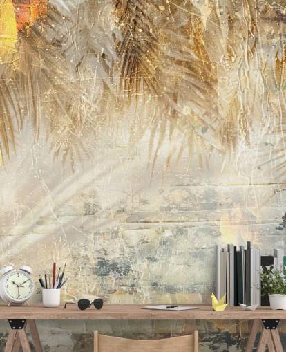 orange and beige custom vintage jungle wall mural called Distressed Jungle Leaves III by Rafal Kulik