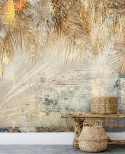 orange and beige custom vintage jungle wall mural called Distressed Jungle Leaves III by Rafal Kulik orange and beige custom vintage jungle wall mural called Distressed Jungle Leaves III by Rafal Kulik