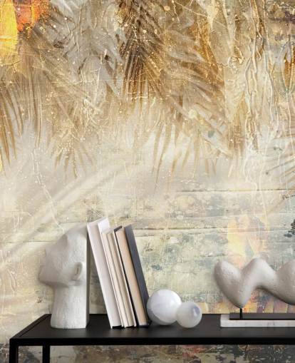 orange and beige custom vintage jungle wall mural called Distressed Jungle Leaves III by Rafal Kulik orange and beige custom vintage jungle wall mural called Distressed Jungle Leaves III by Rafal Kulik