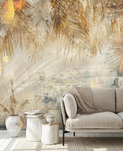 mural de parede vintage personalizado em laranja e bege chamado Distressed Jungle Leaves III de Rafal Kulik mural de parede vintage personalizado em laranja e bege chamado Distressed Jungle Leaves III de Rafal Kulik