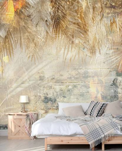 orange and beige custom vintage jungle wall mural called Distressed Jungle Leaves III by Rafal Kulik