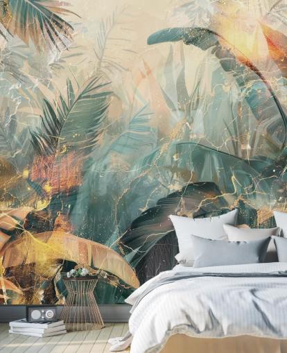 murale da parete vintage personalizzato verde e arancione chiamato Distressed Jungle Leaves V di Rafal Kulik murale da parete vintage personalizzato verde e arancione chiamato Distressed Jungle Leaves V di Rafal Kulik