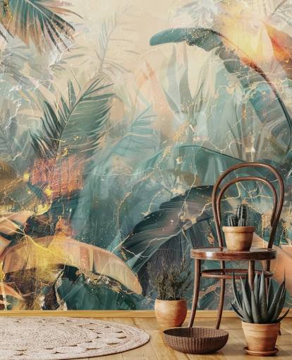 fresque murale vintage personnalisée de la jungle verte et orange appelée Distressed Jungle Leaves V par Rafal Kulik fresque murale vintage personnalisée de la jungle verte et orange appelée Distressed Jungle Leaves V par Rafal Kulik