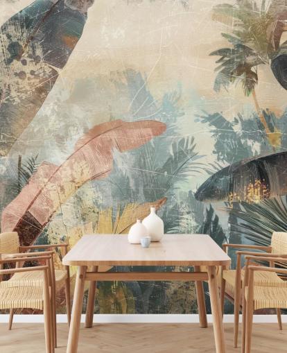 custom leaf wallpaper mural called Distressed Jungle Leaves VI by Rafal Kulik