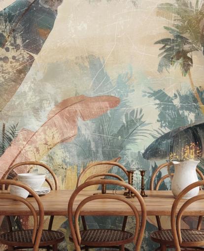 brugerdefineret bladtapet vægmaleri kaldet Distressed Jungle Leaves VI af Rafal Kulik