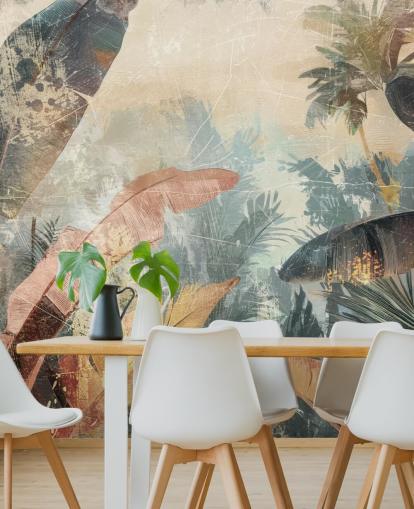 op maat gemaakte muurschildering met bladeren genaamd Distressed Jungle Leaves VI van Rafal Kulik op maat gemaakte muurschildering met bladeren genaamd Distressed Jungle Leaves VI van Rafal Kulik