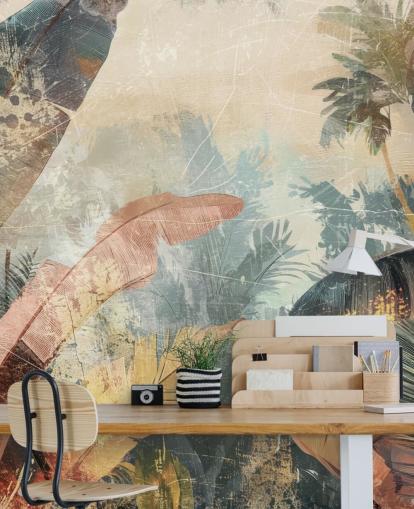 custom leaf wallpaper mural called Distressed Jungle Leaves VI by Rafal Kulik