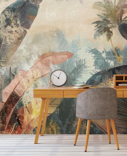 anpassad bladtapet väggmålning som heter Distressed Jungle Leaves VI av Rafal Kulik