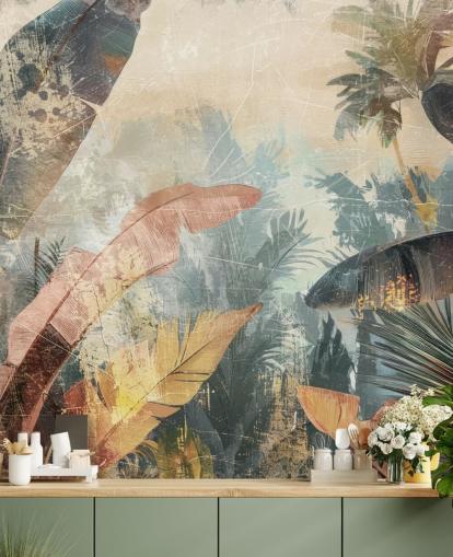 Rafal Kulikin mukautettu lehtitaustakuvamaalaus nimeltä Distressed Jungle Leaves VI