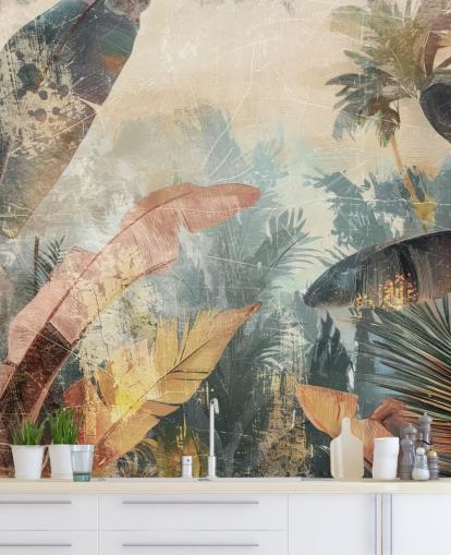 op maat gemaakte muurschildering met bladeren genaamd Distressed Jungle Leaves VI van Rafal Kulik op maat gemaakte muurschildering met bladeren genaamd Distressed Jungle Leaves VI van Rafal Kulik