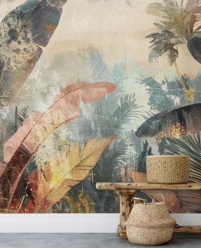 custom leaf wallpaper mural called Distressed Jungle Leaves VI by Rafal Kulik