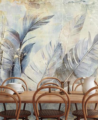 mural de pared de la jungla personalizable azul claro llamado Distressed Jungle Leaves de Rafal Kulik mural de pared de la jungla personalizable azul claro llamado Distressed Jungle Leaves de Rafal Kulik
