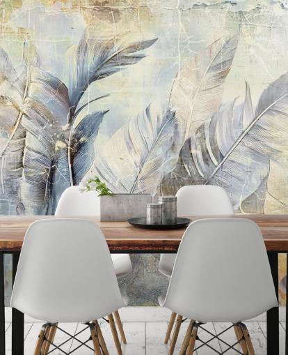 mural de pared de la jungla personalizable azul claro llamado Distressed Jungle Leaves de Rafal Kulik mural de pared de la jungla personalizable azul claro llamado Distressed Jungle Leaves de Rafal Kulik