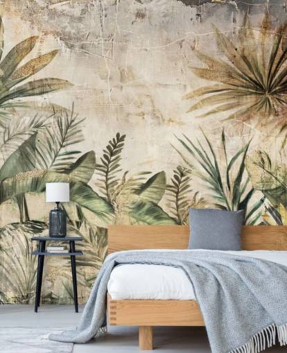 vintage brugerdefineret jungle vægmaleri kaldet Distressed Jungle Plants af Rafal Kulik