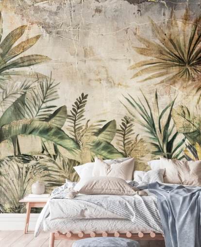 Rafal Kulikin vintage-mukautettu viidakon seinämaalaus nimeltä Distressed Jungle Plants