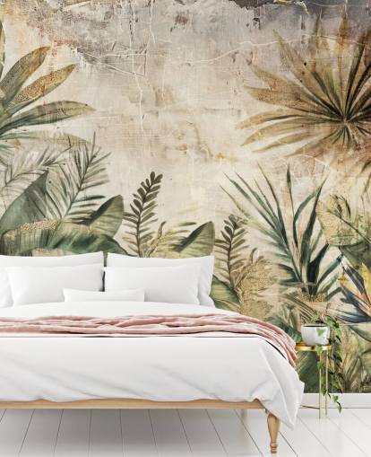 mural de parede vintage personalizado chamado Distressed Jungle Plants, de Rafal Kulik