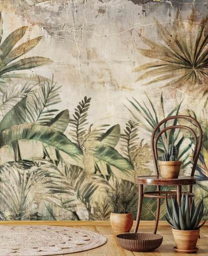 individuelles Vintage-Wandbild im Dschungel namens Distressed Jungle Plants von Rafal Kulik
