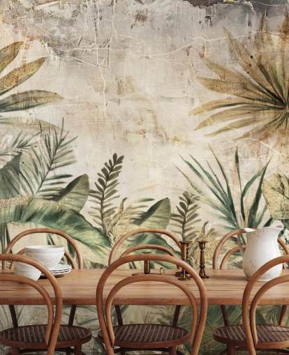 Rafal Kulikin vintage-mukautettu viidakon seinämaalaus nimeltä Distressed Jungle Plants Rafal Kulikin vintage-mukautettu viidakon seinämaalaus nimeltä Distressed Jungle Plants