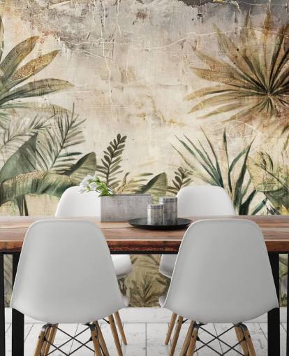 vintage anpassad djungel väggmålning som heter Distressed Jungle Plants av Rafal Kulik