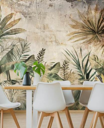 Rafal Kulikin vintage-mukautettu viidakon seinämaalaus nimeltä Distressed Jungle Plants