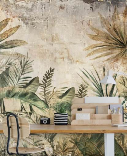 vintage custom jungle wall mural called Distressed Jungle Plants by Rafal Kulik