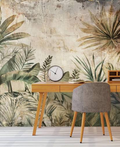 vintage custom jungle wall mural called Distressed Jungle Plants by Rafal Kulik